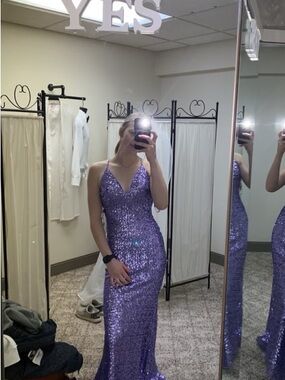 Lavender Sequin V-Neck Prom Gown
